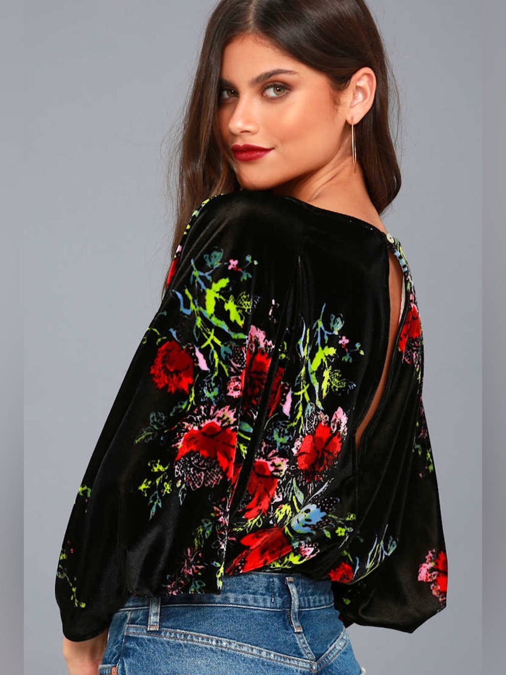 FREE PEOPLE Intimately Floral SLOUCHY BABE Velvet Bodysuit Top Small S